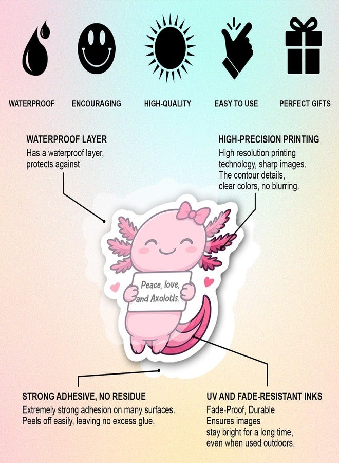 BEATRI Axolotl Stickers Waterproof Vinyl 50Pcs Self Affirmation Positive Axolotl Decor & Party Favors for Laptop, Water Bottle, Skateboard & Travel Gear | Non-Repeating Decals, High-Definition Print - Image 4